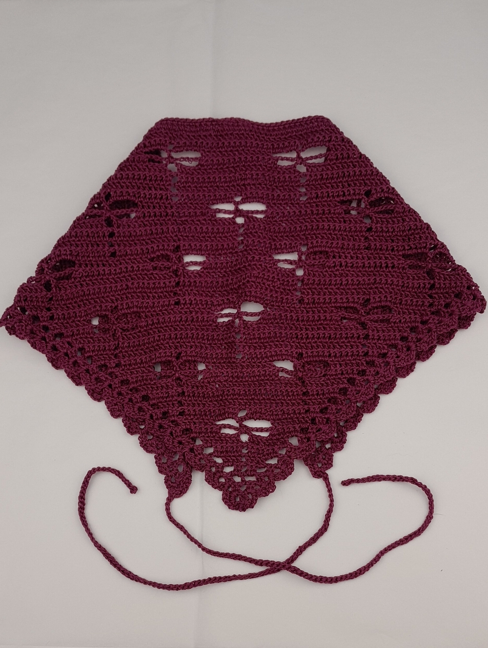 Handmade Crocheted Dragonfly Filet Maroon Wine Head Bandana Tie Back Kerchief - Picture 4 of 10